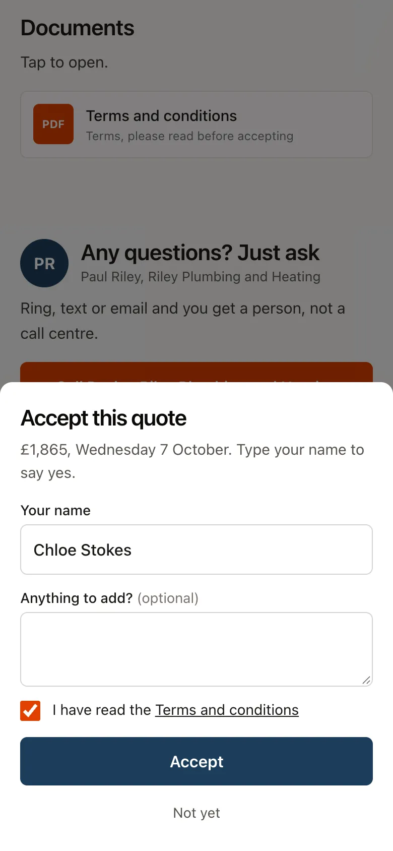 One tap to accept